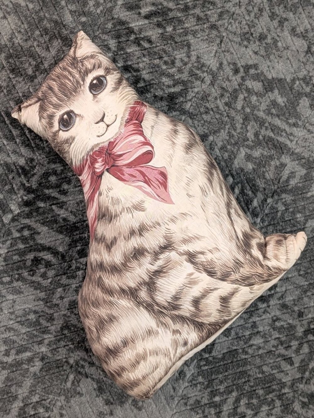 Vintage Handmade Folk Art Cat Kitten Fabric Panel Pillow Cushion